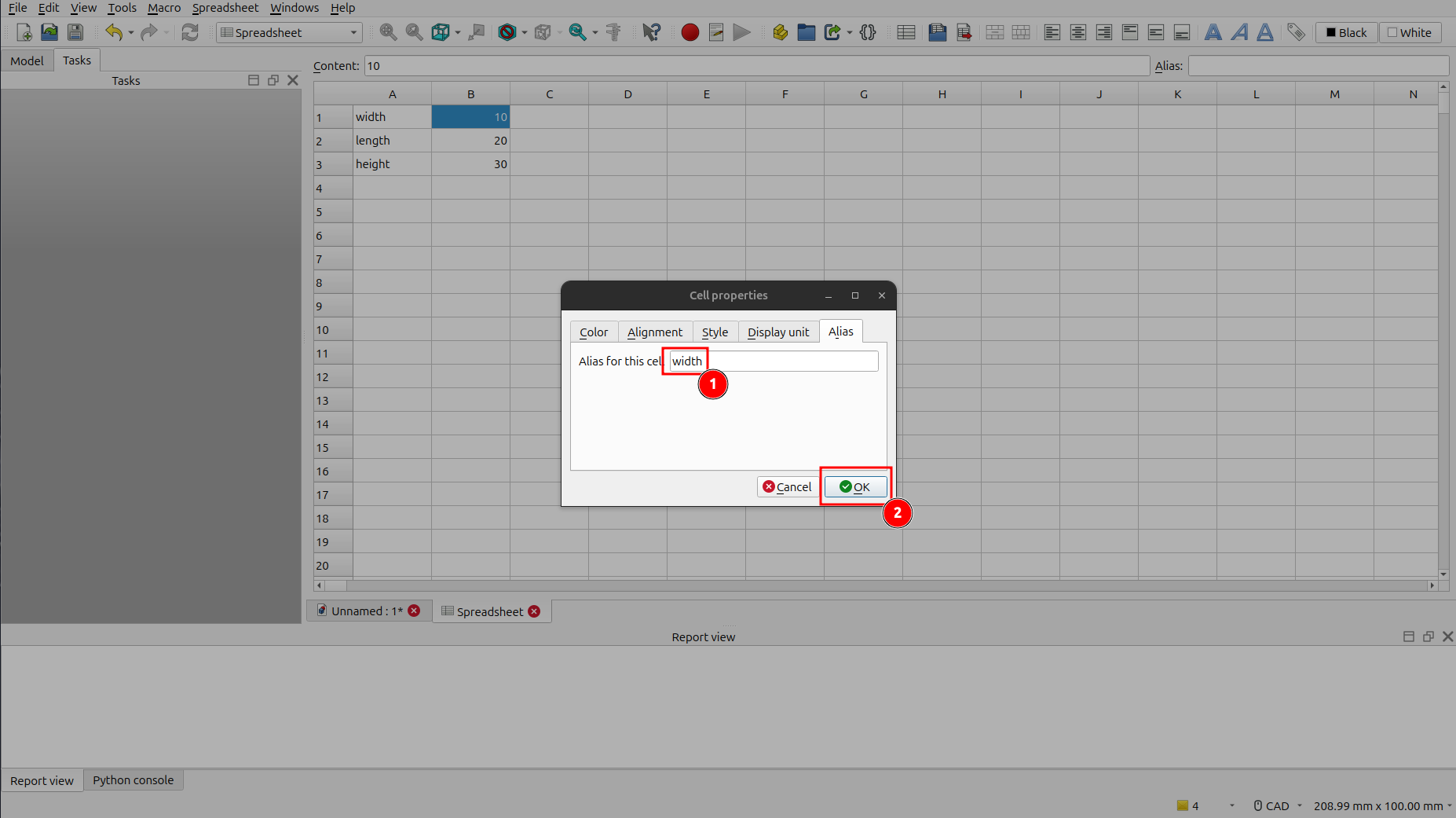 Setting an alias for the width parameter