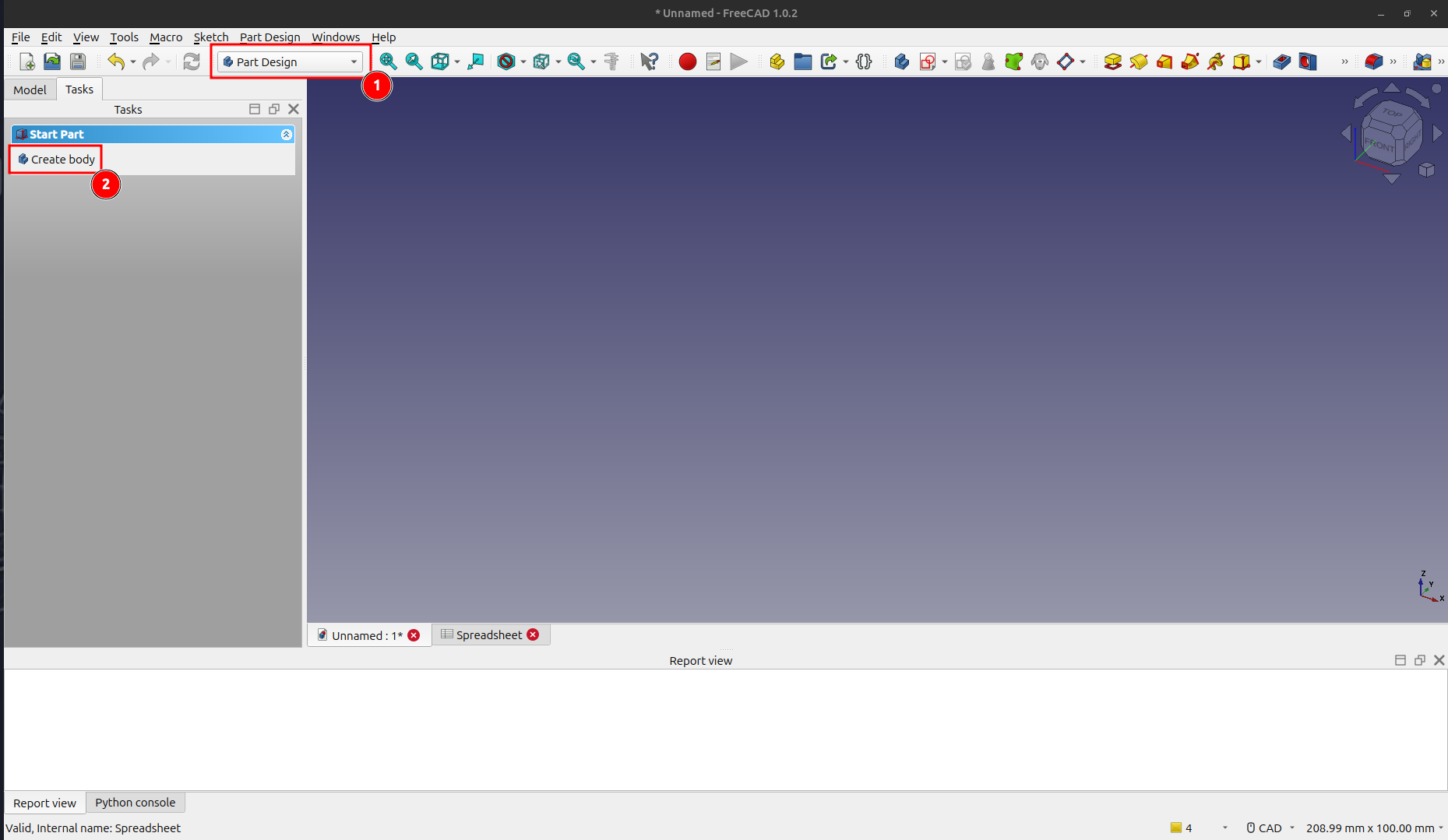 Creating a new body in the Part Design workbench