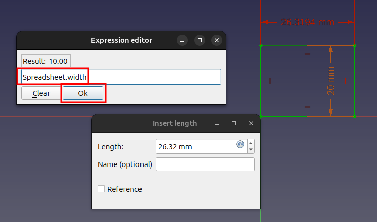 Entering the formula for the width