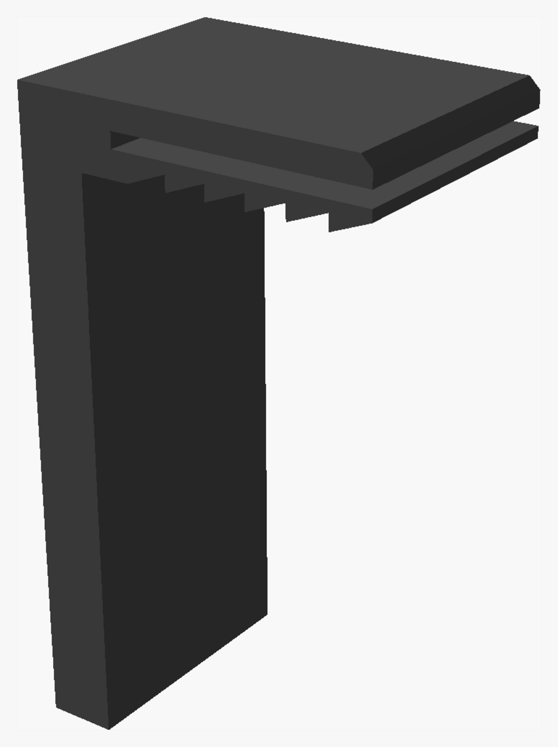 Part B: an L-shaped clip with sawtooth ratchet teeth on the underside of its arm